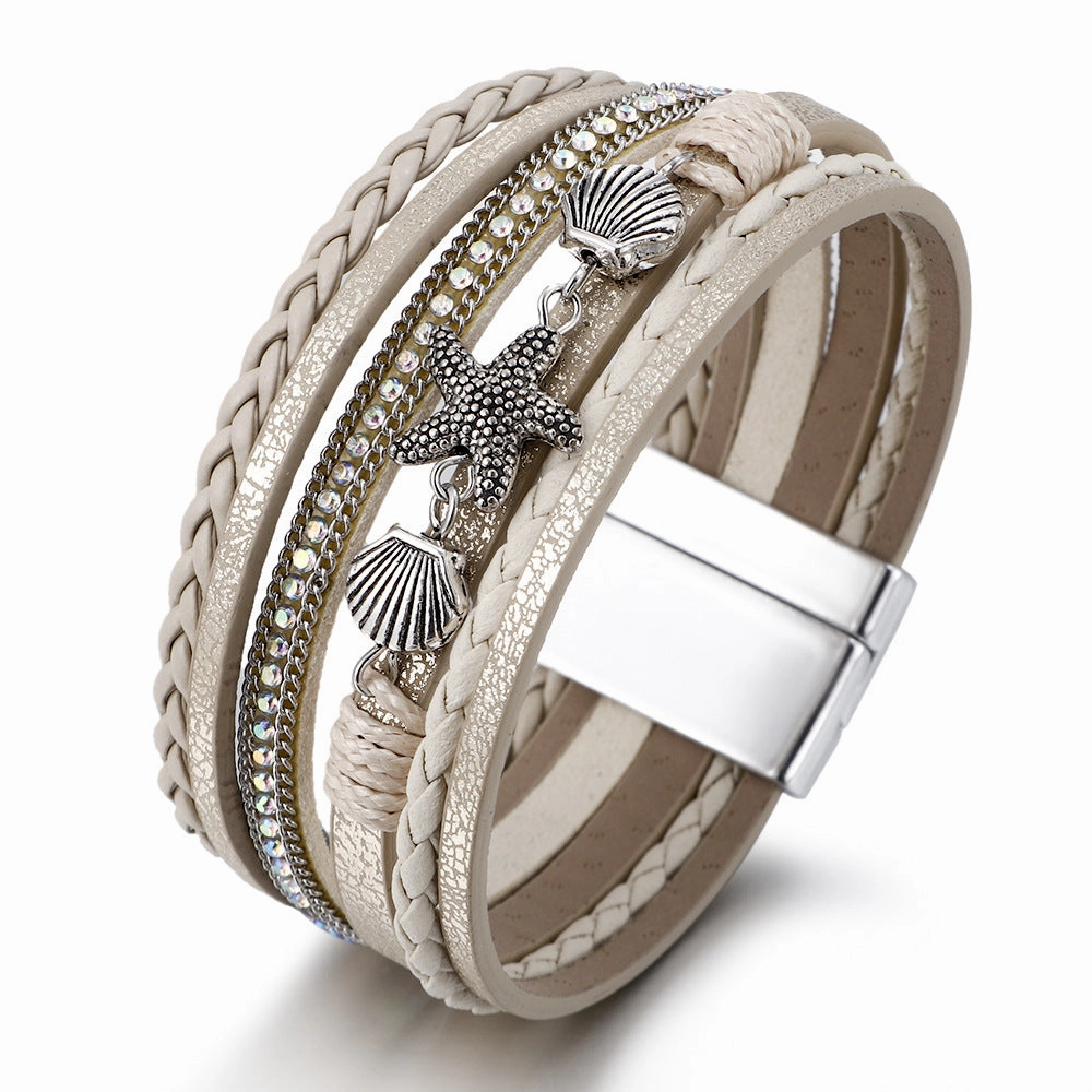 Wholesale Shell Starfish Leather Bracelet