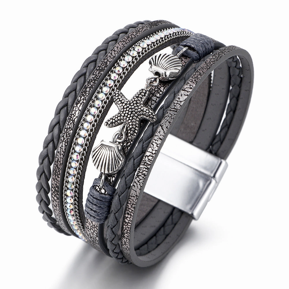 Wholesale Shell Starfish Leather Bracelet