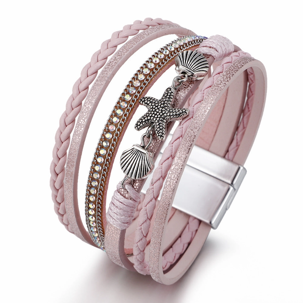 Wholesale Shell Starfish Leather Bracelet