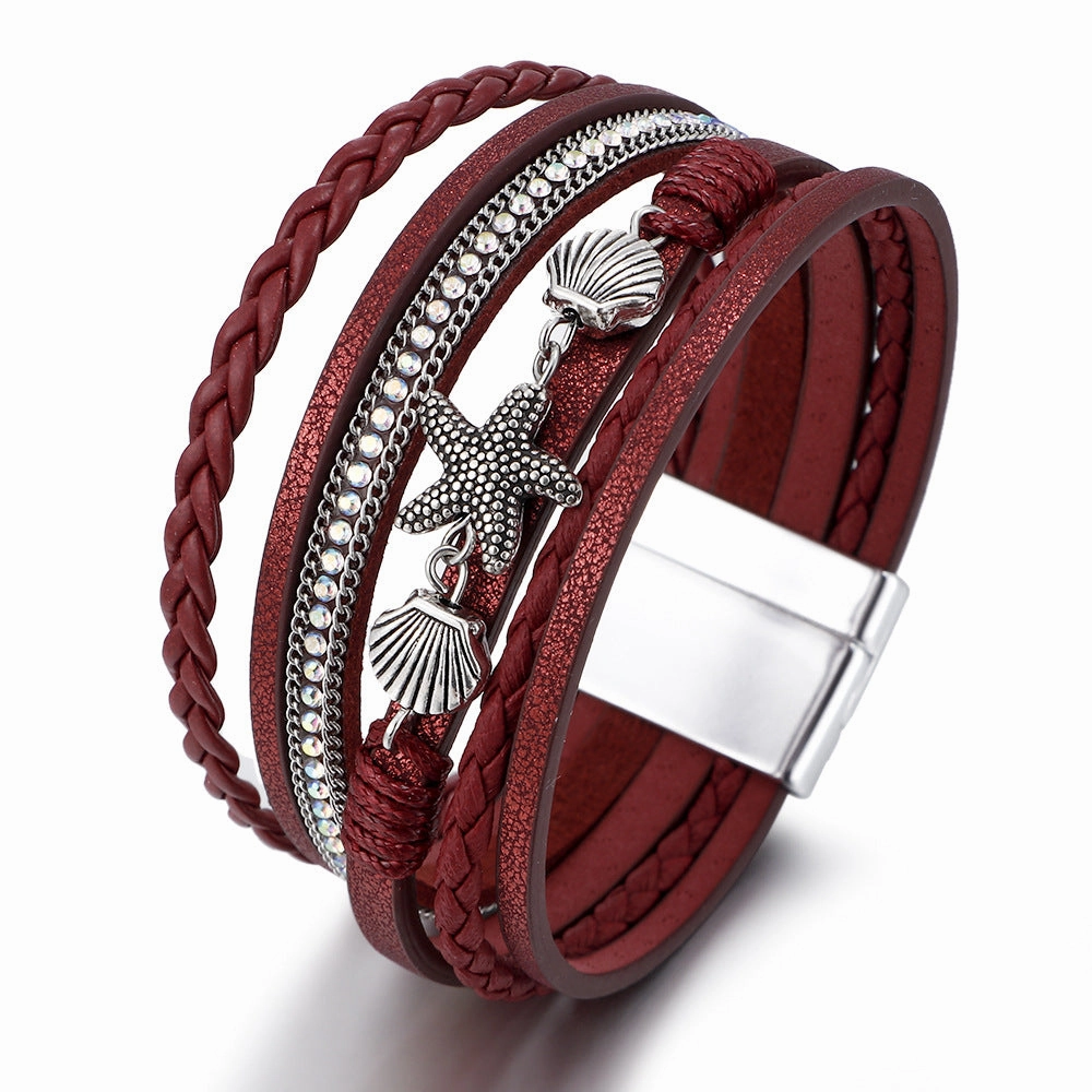 Wholesale Shell Starfish Leather Bracelet