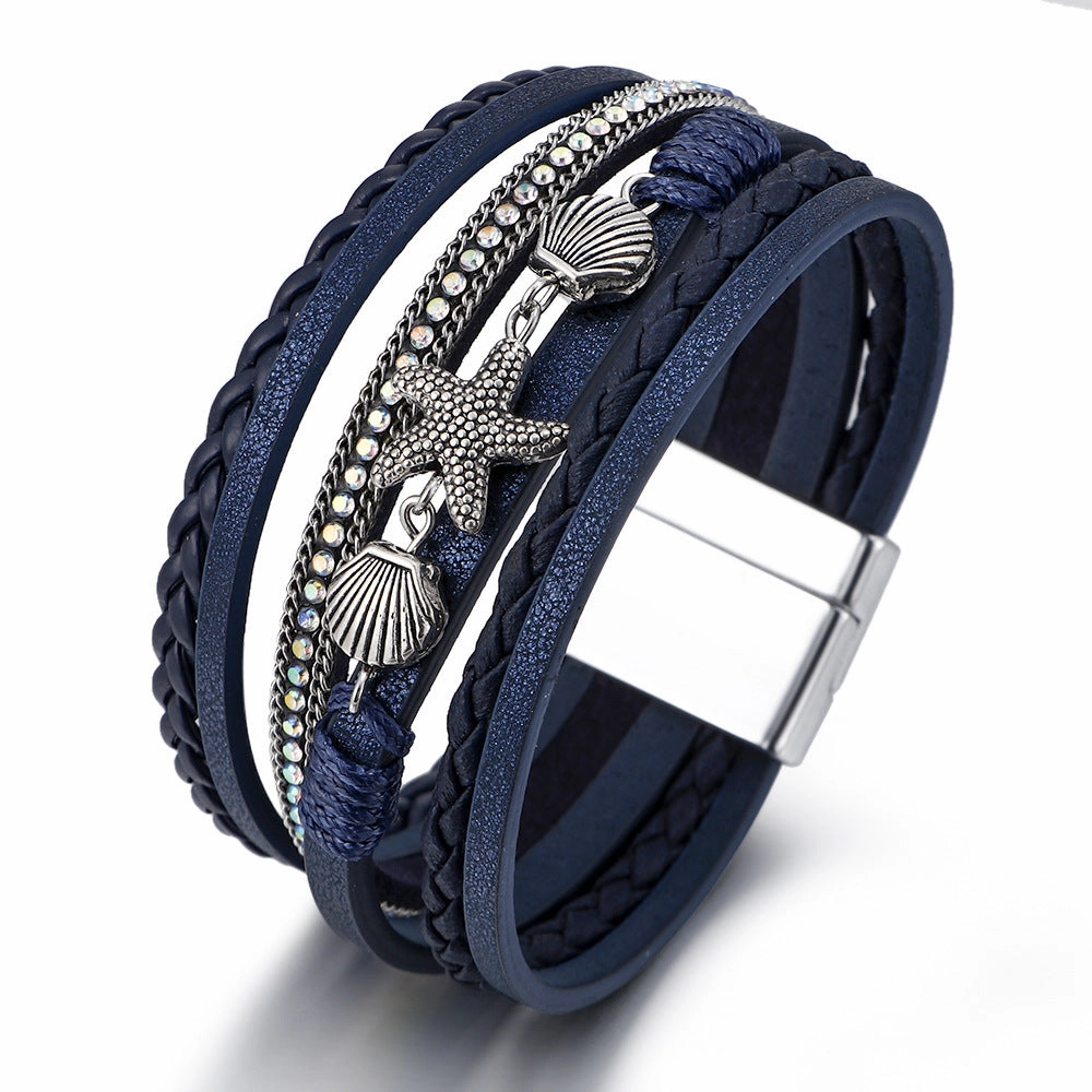 Wholesale Shell Starfish Leather Bracelet