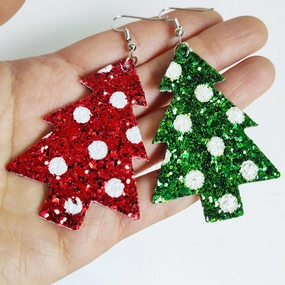 Wholesale Shiny Christmas Tree Christmas Skin Earrings 3 in A Pack