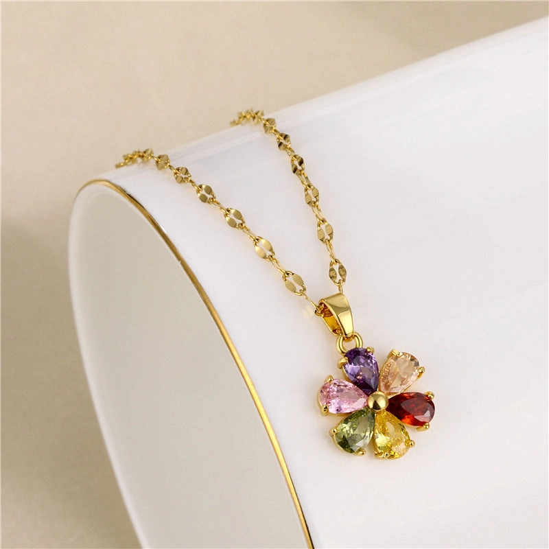 Wholesale Short Floral Necklace Titanium Steel