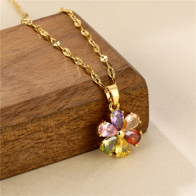 Wholesale Short Floral Necklace Titanium Steel