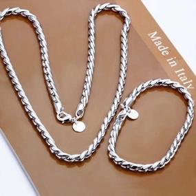Wholesale Silver Foxtail Alloy Bracelet Jewelry Set