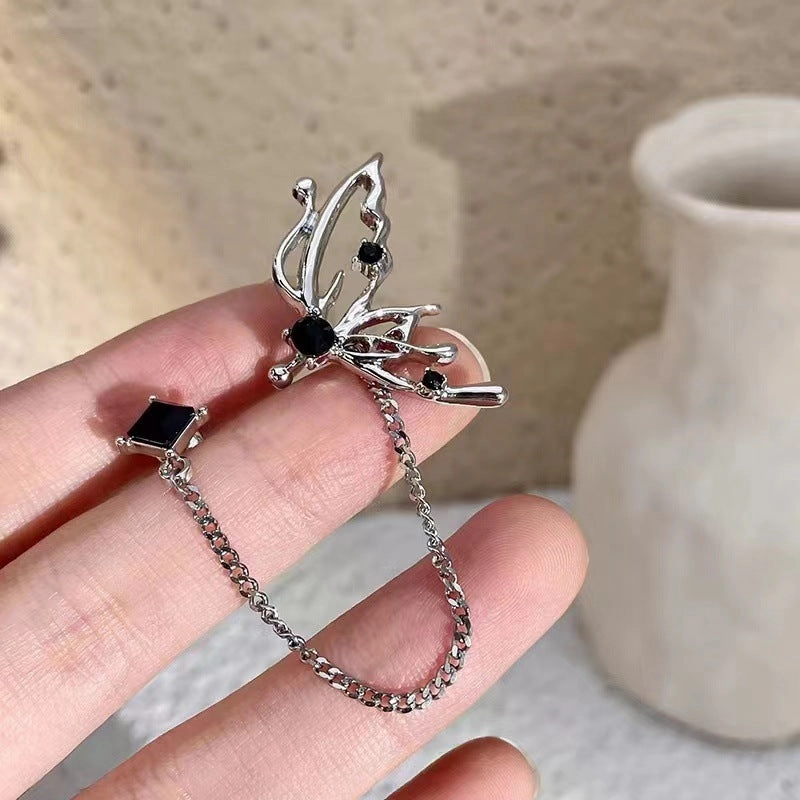 Wholesale Silver Liquid Butterfly Diamond Alloy Earrings