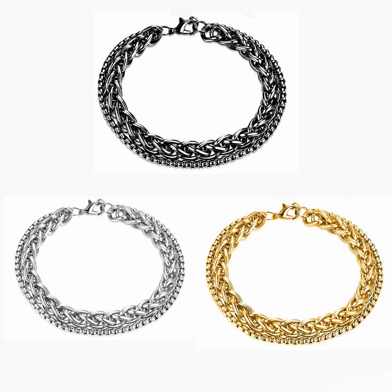 Wholesale Silver Mens Titanium Steel Double Layer Keel Bracelet