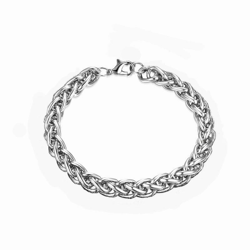 Wholesale Silver Mens Titanium Steel Double Layer Keel Bracelet