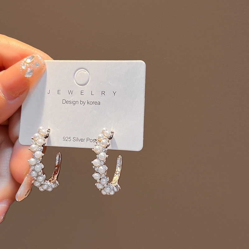Wholesale Silver Needle Baroque Pearl Water Drop Love Flower Contrast Earrings