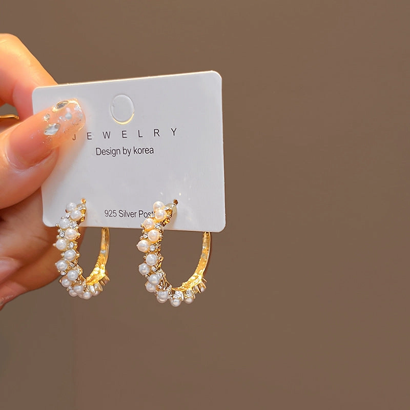 Wholesale Silver Needle Baroque Pearl Water Drop Love Flower Contrast Earrings