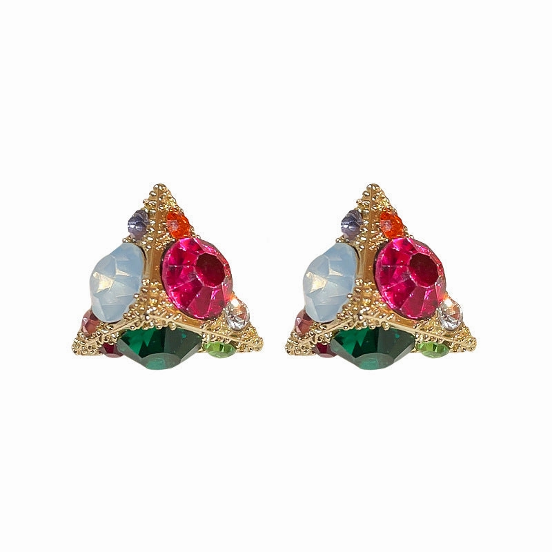 Wholesale Silver Needle Colored Zircon Triangle Alloy Earrings