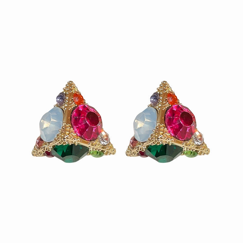 Wholesale Silver Needle Colored Zircon Triangle Alloy Earrings