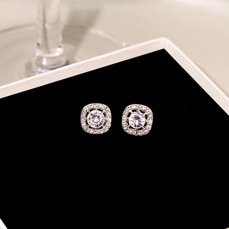 Wholesale Silver Needle Exquisite Square Micro-inlay Alloy arrings