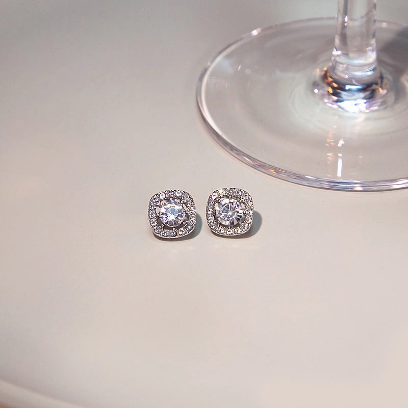 Wholesale Silver Needle Exquisite Square Micro-inlay Alloy arrings
