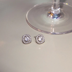 Wholesale Silver Needle Exquisite Square Micro-inlay Alloy arrings