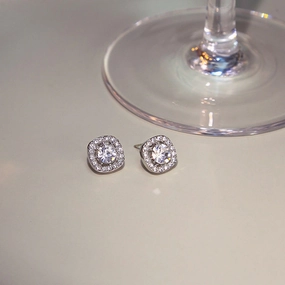 Wholesale Silver Needle Exquisite Square Micro-inlay Alloy arrings