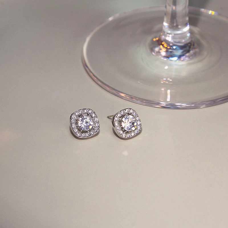 Wholesale Silver Needle Exquisite Square Micro-inlay Alloy arrings