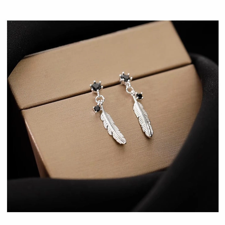 Wholesale Silver Needle Feather Copper Earrings