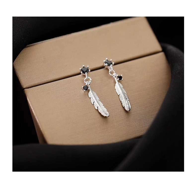 Wholesale Silver Needle Feather Copper Earrings