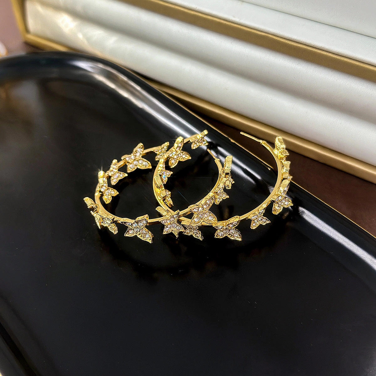 Wholesale Silver Needle Korean Style Diamond Butterfly Alloy Earrings