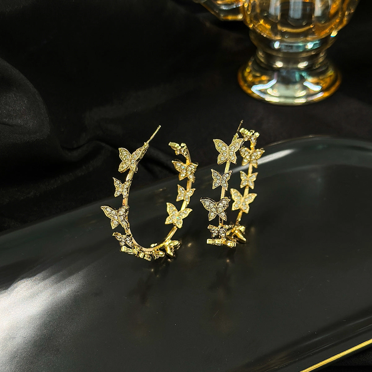 Wholesale Silver Needle Korean Style Diamond Butterfly Alloy Earrings
