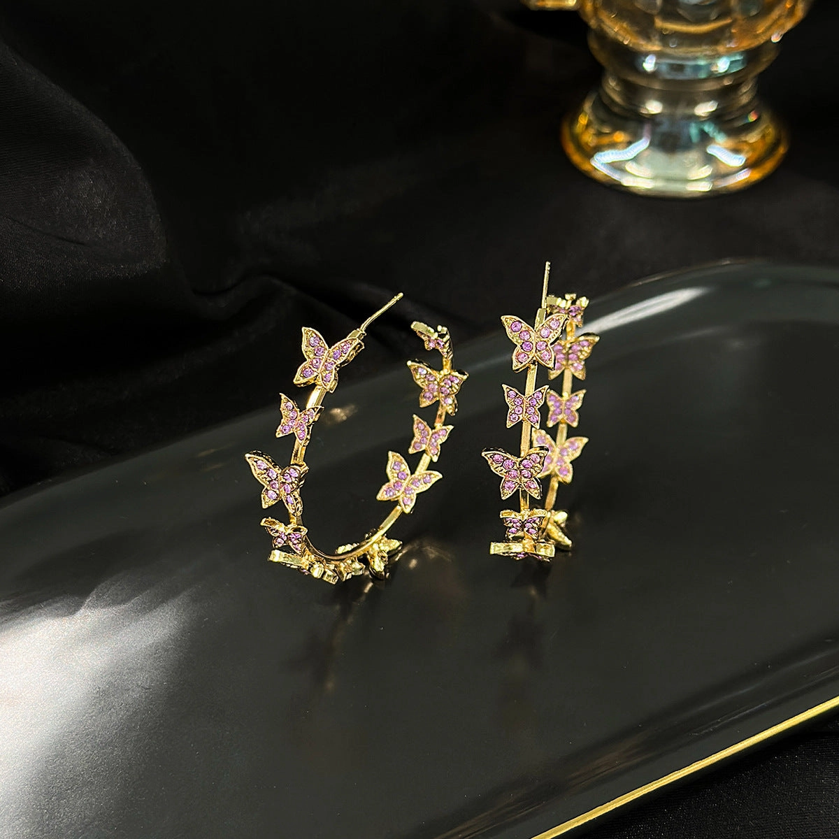 Wholesale Silver Needle Korean Style Diamond Butterfly Alloy Earrings