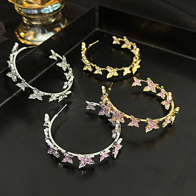 Wholesale Silver Needle Korean Style Diamond Butterfly Alloy Earrings
