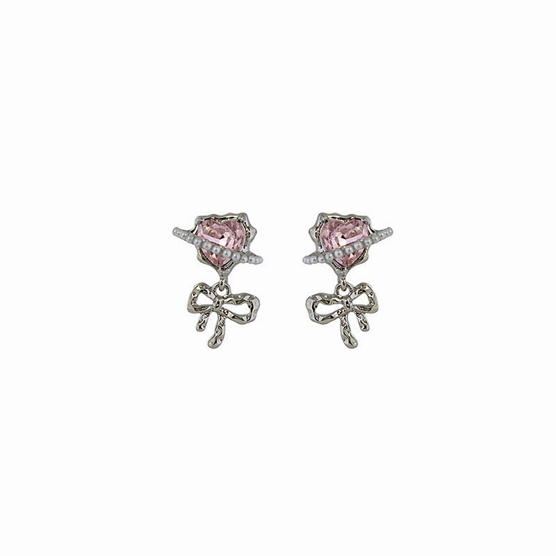 Wholesale Silver Needle Love Wrap Heart Pearl Alloy Earrings