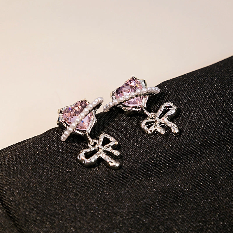 Wholesale Silver Needle Love Wrap Heart Pearl Alloy Earrings
