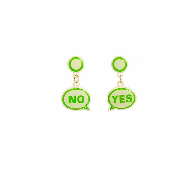 Wholesale Silver Needle Simple Dialogue YES NO Earrings