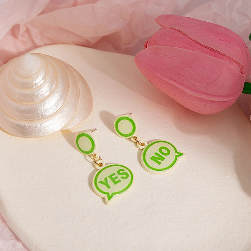 Wholesale Silver Needle Simple Dialogue YES NO Earrings