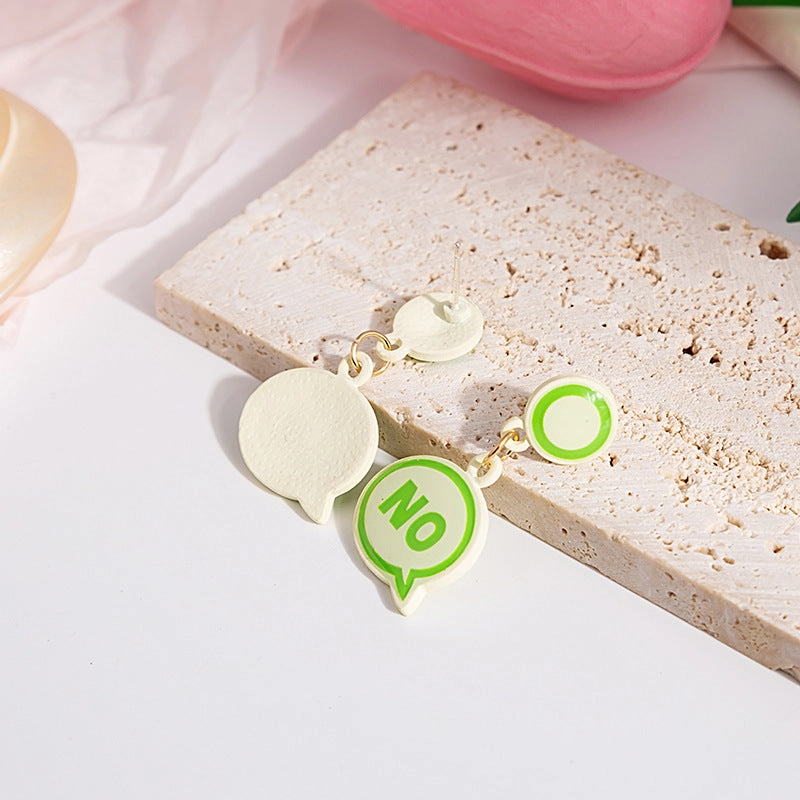 Wholesale Silver Needle Simple Dialogue YES NO Earrings