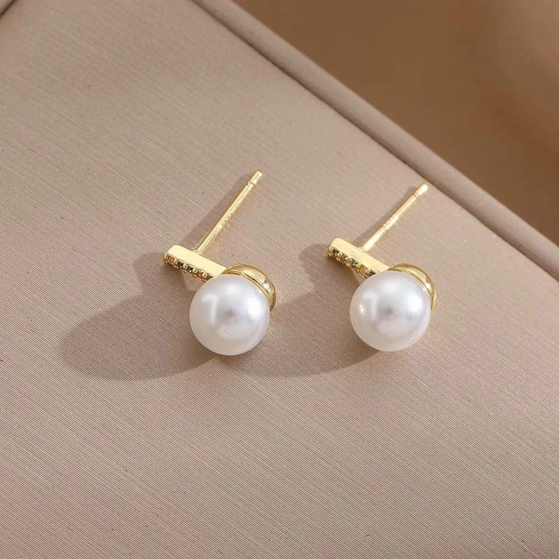 Wholesale Silver Needle Stud Earrings with Diamonds and Pearls