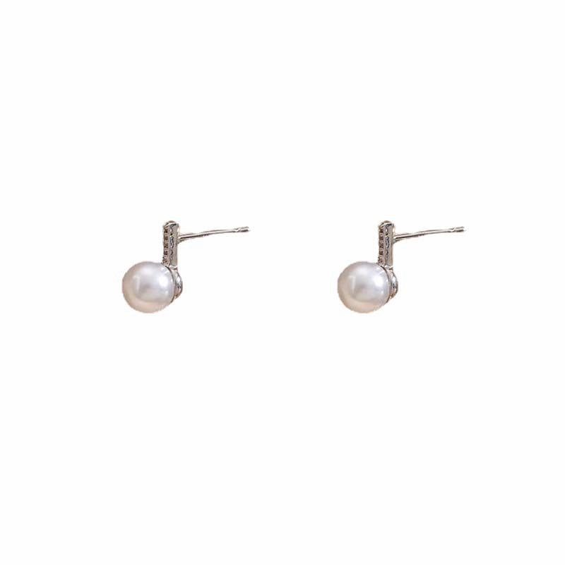 Wholesale Silver Needle Stud Earrings with Diamonds and Pearls