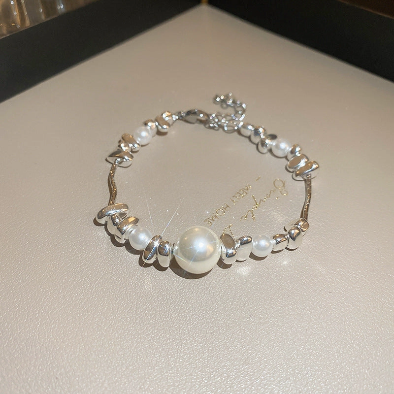 Wholesale Silver Pearl Irregular Stitching Bracelet Necklace Set