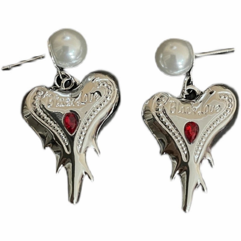 Wholesale Silver Plated Diamond Heart Alloy Earrings