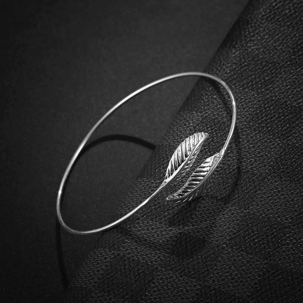 Wholesale Silver Plated Leaf Feather Copper Bracelet
