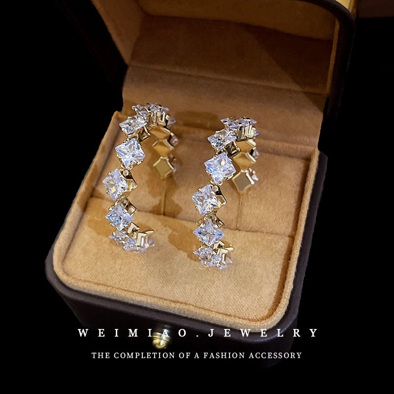 Wholesale Silver Post Emerald Rhinestone Hoop Earrings