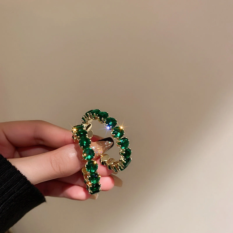 Wholesale Silver Post Emerald Rhinestone Hoop Earrings
