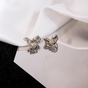 Wholesale Silver Stitch Cat Chain Tassel Alloy Earrings