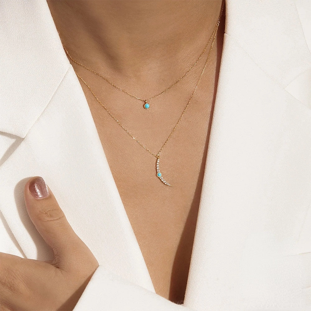Wholesale Silver Turquoise Geometric Moon Pendant Clavicle Necklace