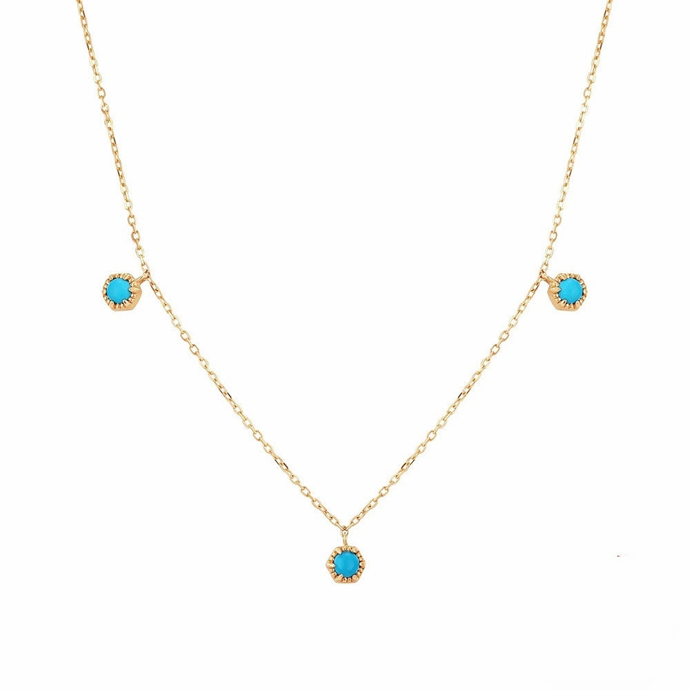 Wholesale Silver Turquoise Geometric Moon Pendant Clavicle Necklace