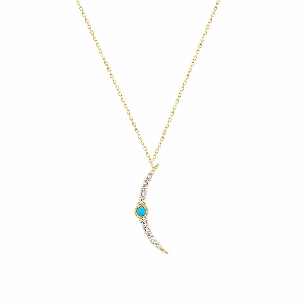 Wholesale Silver Turquoise Geometric Moon Pendant Clavicle Necklace