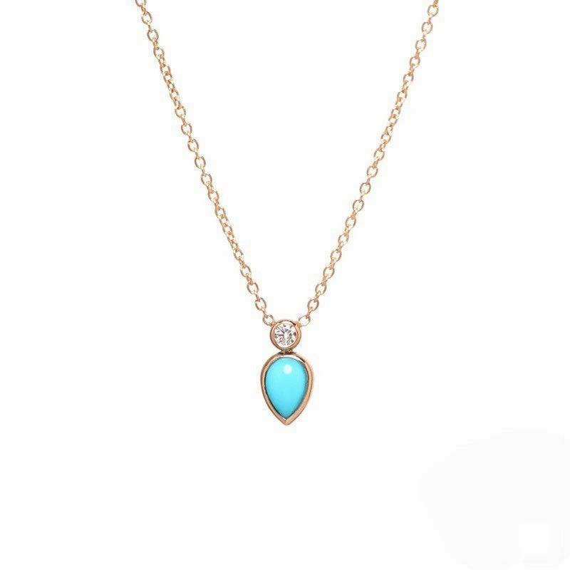 Wholesale Silver Turquoise Geometric Moon Pendant Clavicle Necklace