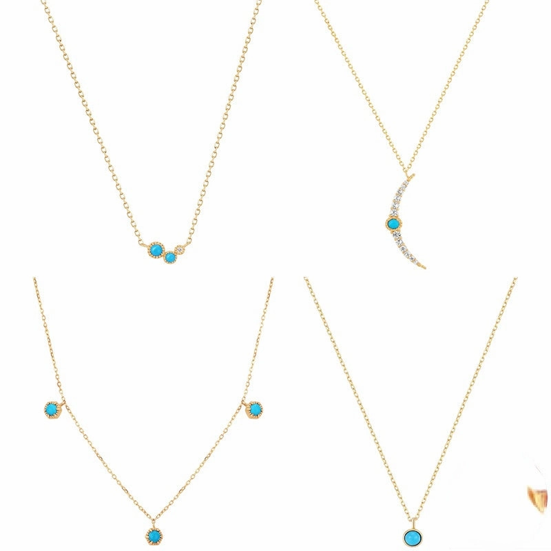 Wholesale Silver Turquoise Geometric Moon Pendant Clavicle Necklace