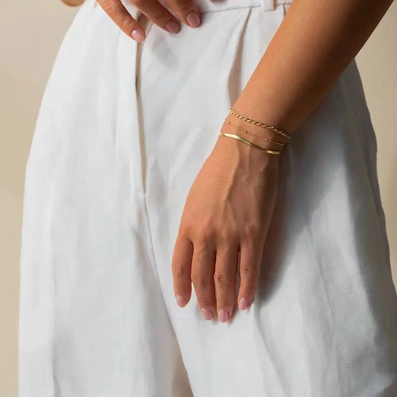 Wholesale Simple and Exquisite Plain Chain Flat Snake Chain Paper Clips Stainless Steel Bracelet