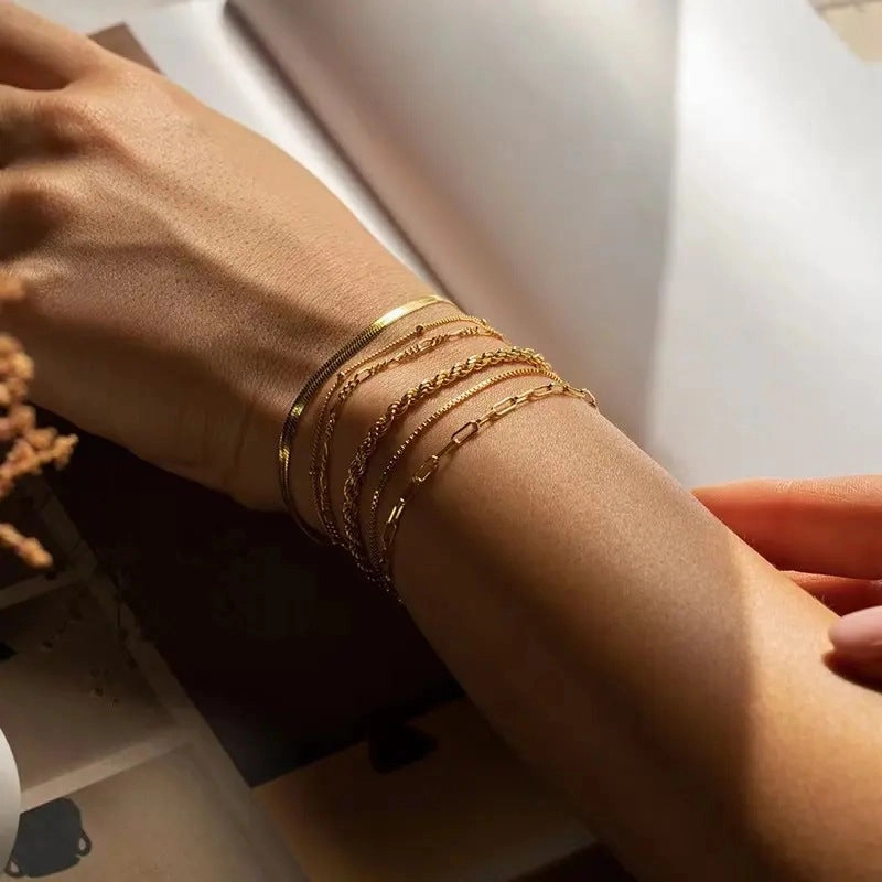 Wholesale Simple and Exquisite Plain Chain Flat Snake Chain Paper Clips Stainless Steel Bracelet