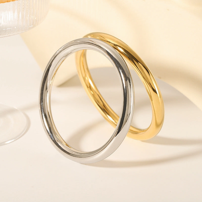 Wholesale Simple and Fashionable Ancient Plain Ring 18K Gold-plated Non-fading Versatile Stainless Steel Hollow Bracelet