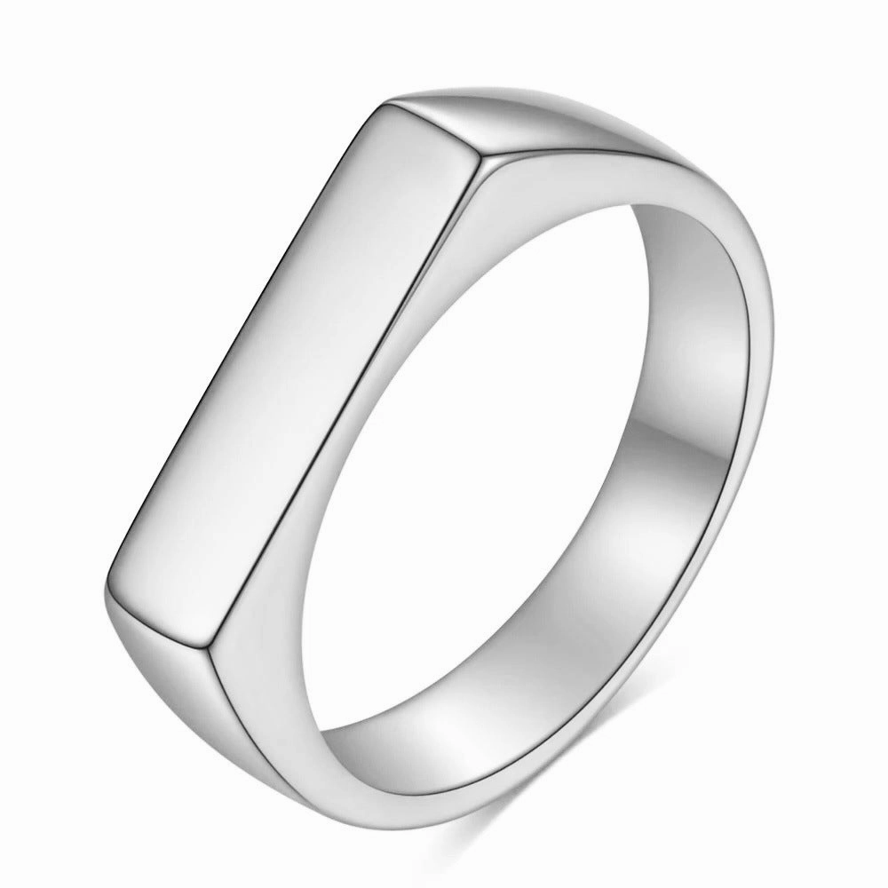 Wholesale simple and versatile temperament small strip 18K gold flat stainless steel ring