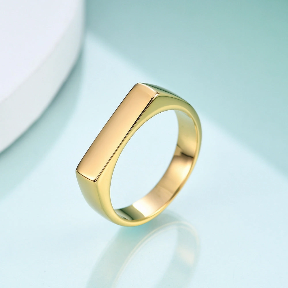 Wholesale simple and versatile temperament small strip 18K gold flat stainless steel ring
